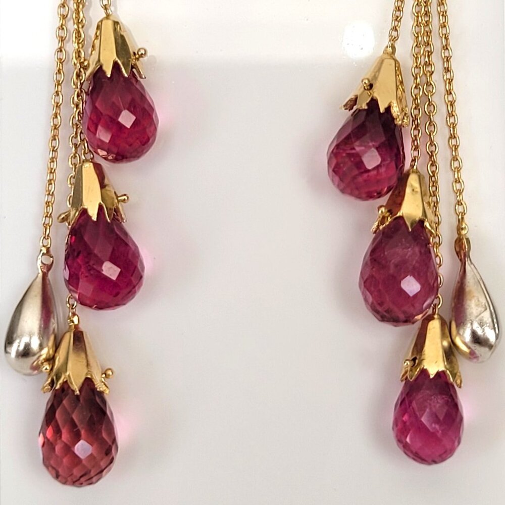 14K Two-Tone Gold RubelliteTourmaline Pear Briolette Drop Chandelier Earring